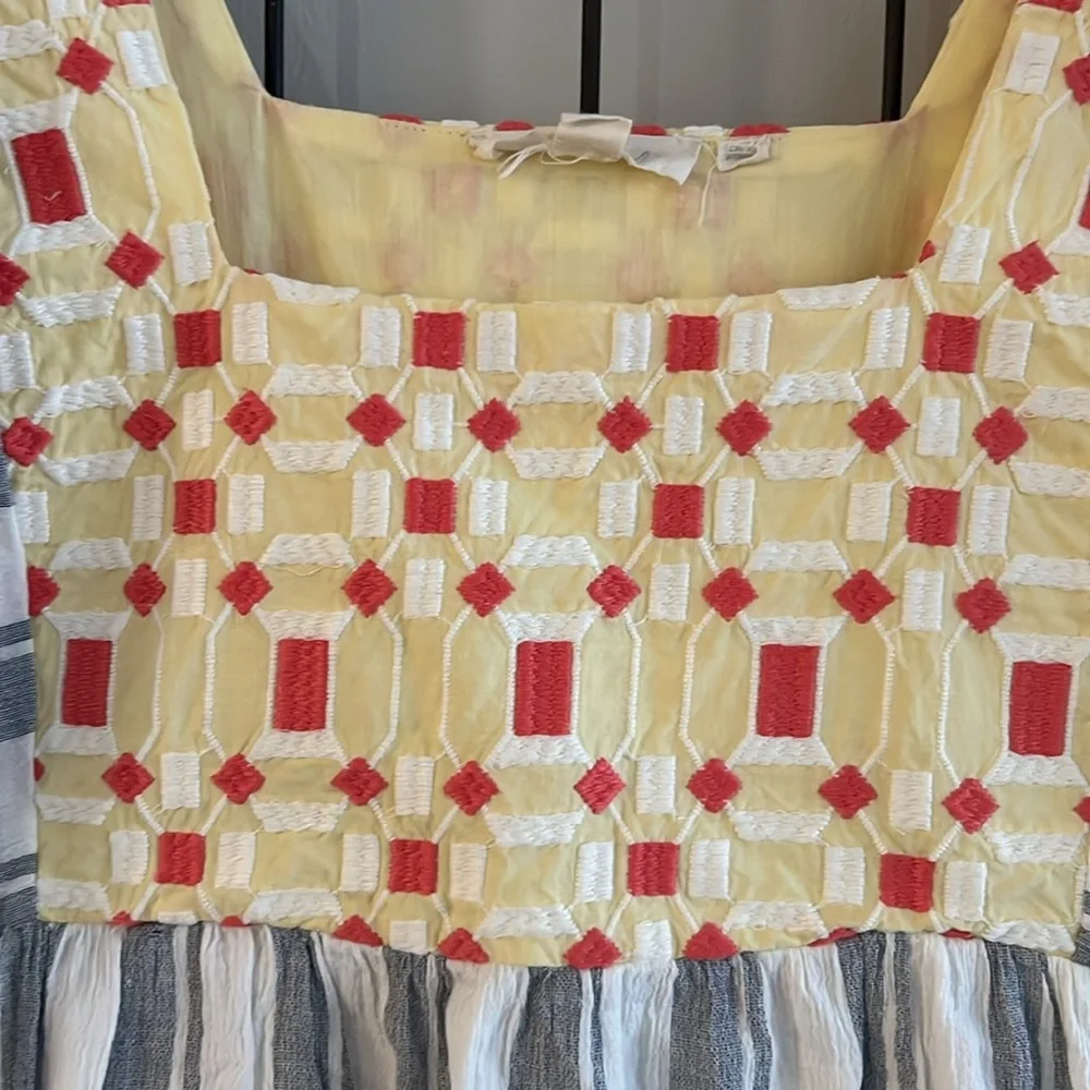 Anthropologie Forever That Girl Embroidered Yellow & Gray Striped Tunic NWT  10 - Picture 3 of 7